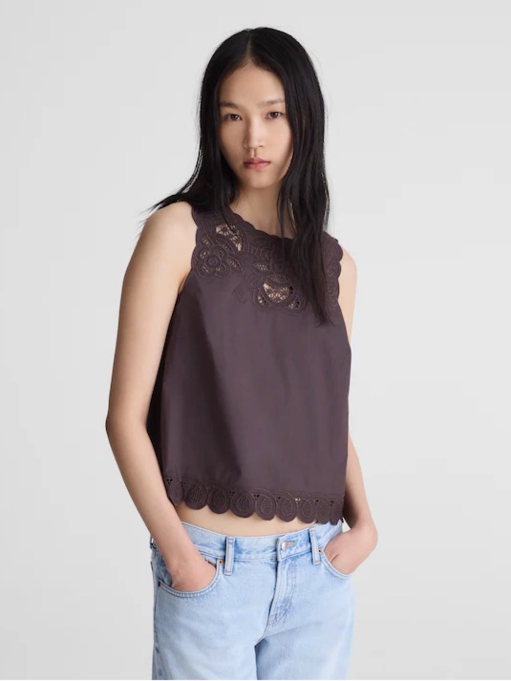 Madewell Embroidered Shell Top in Poplin S